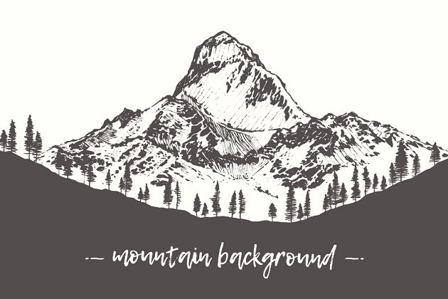 山峰素描插画 Mountain landscapes