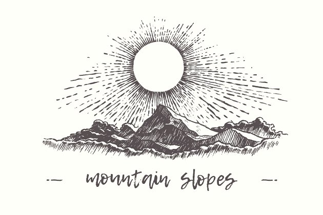 太阳山脉的素描插画 Illustration of mountain slopes