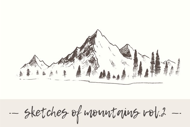 山的手绘素描素材 Set of sketches of mountains, vol. 2