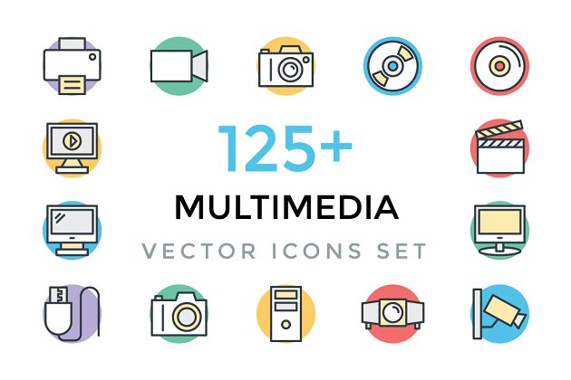 125+多媒体矢量图标素材 125+ Multimedia Vector Icons