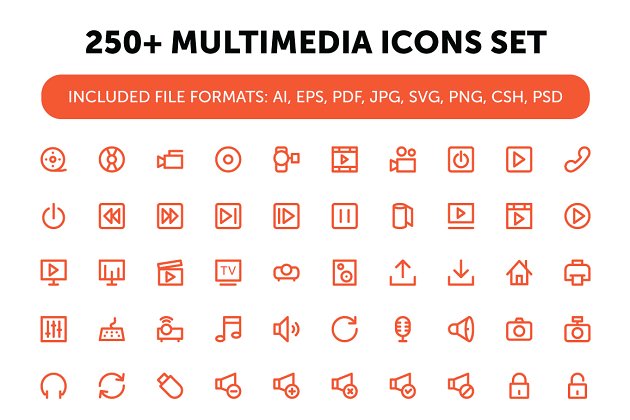 多媒体矢量图标素材 250+ Multimedia Icons Set
