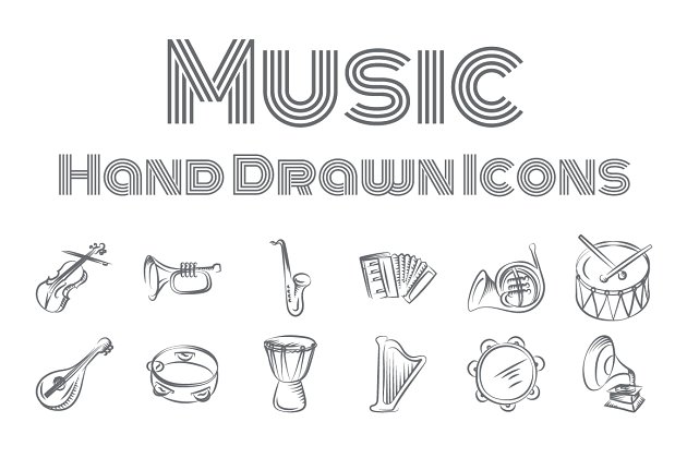 手绘音乐图标素材 Music Hand Drawn Icons
