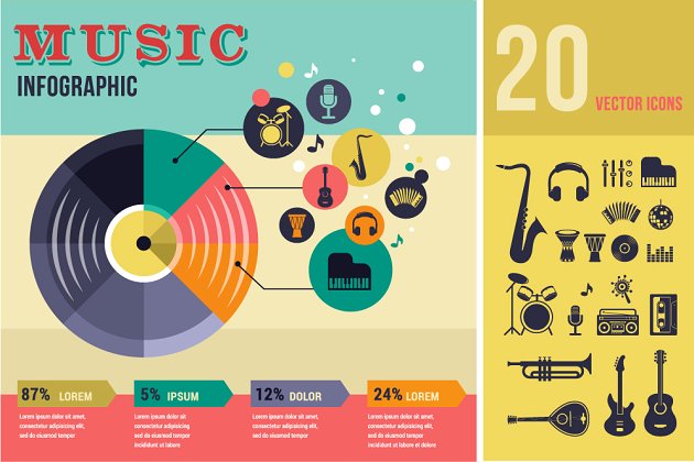音乐乐器元素插画 Music infographic