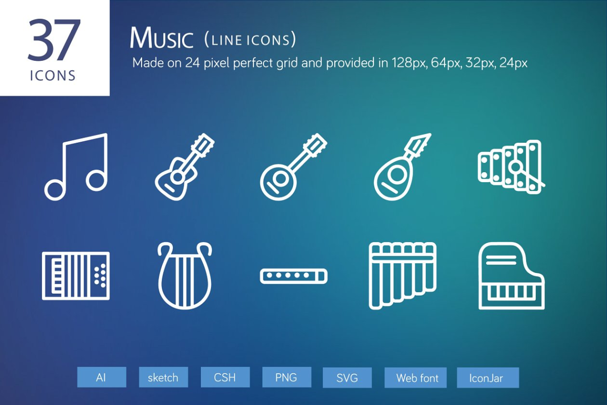 37音乐主题线型图标 37 Music Line Icons