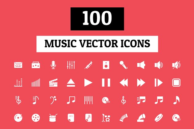 100个音乐主题图标 100 Music Vector Icons
