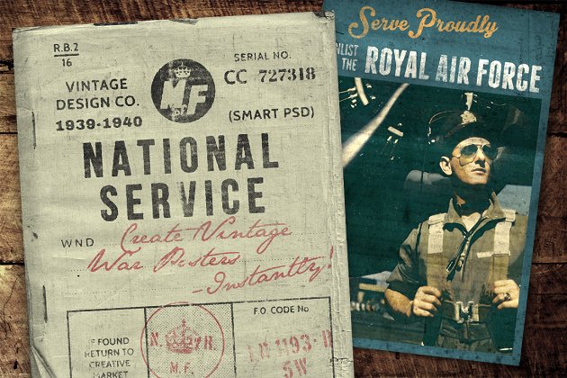 复古的海报样式效果 National Service – War Posters Kit