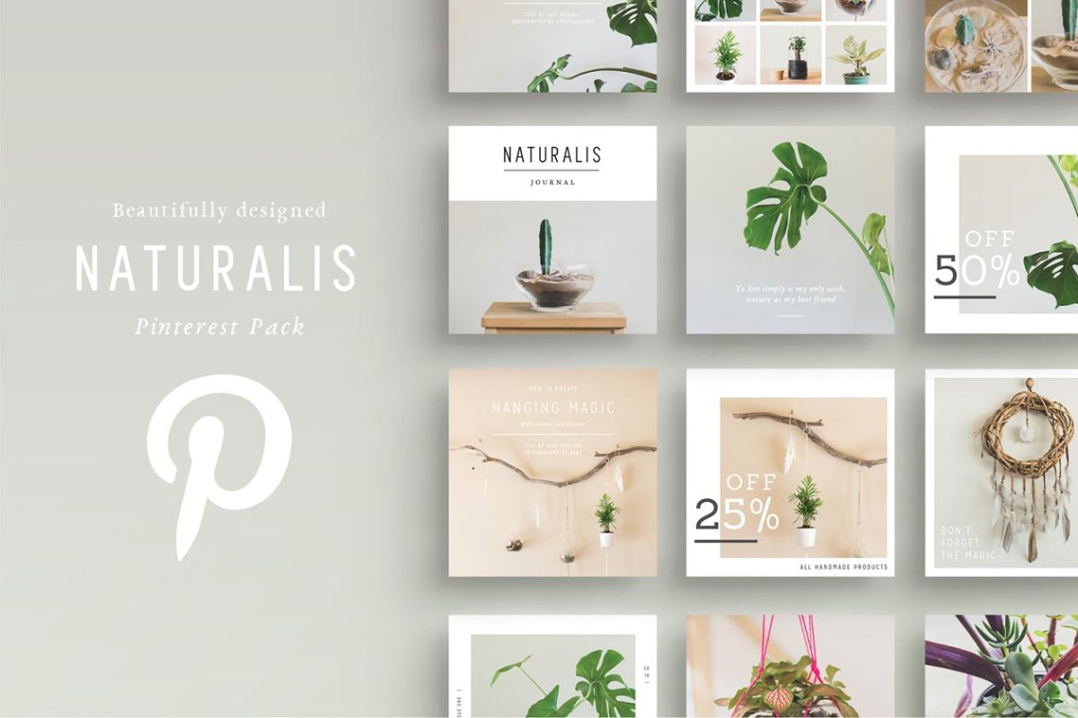 自然绿植社交广告banner模板 NATURALIS Pinterest Pack