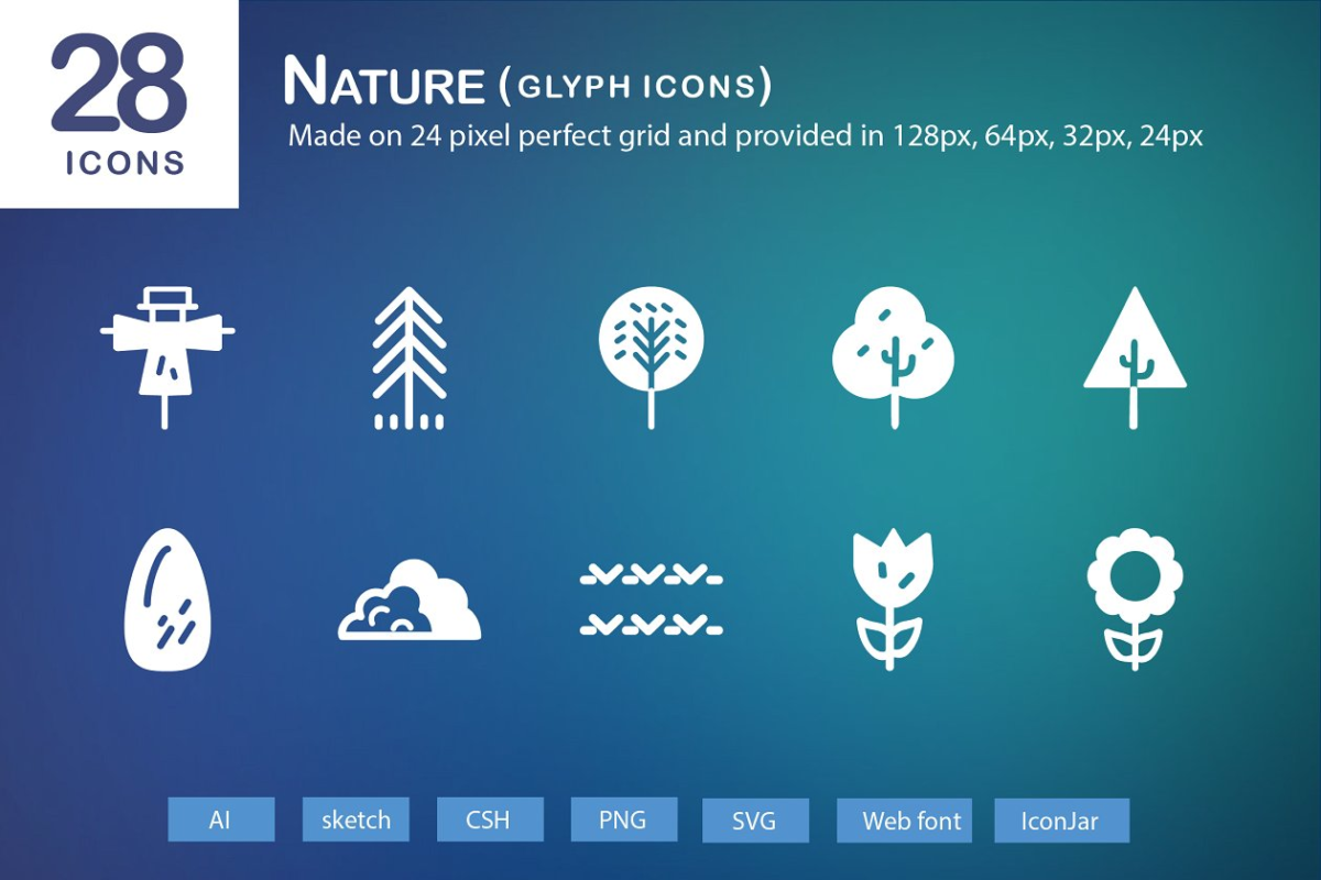 28个自然界主题的图标 28 Nature Glyph Icons
