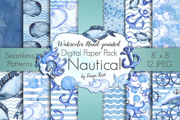 自然数码背景纹理纸 Nautical Digital Paper Pack