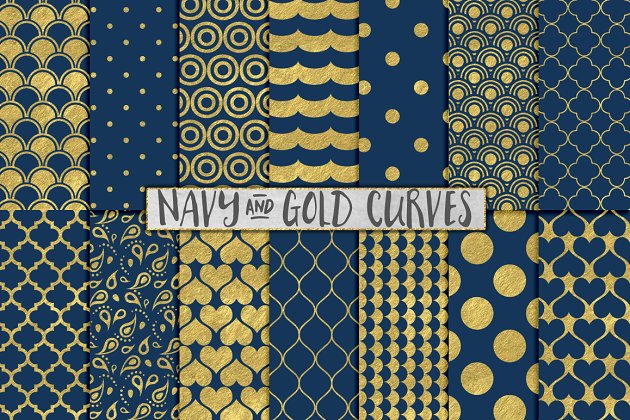 海军蓝和烫金效果的背景纹理素材 Navy Blue and Gold Foil Backgrounds