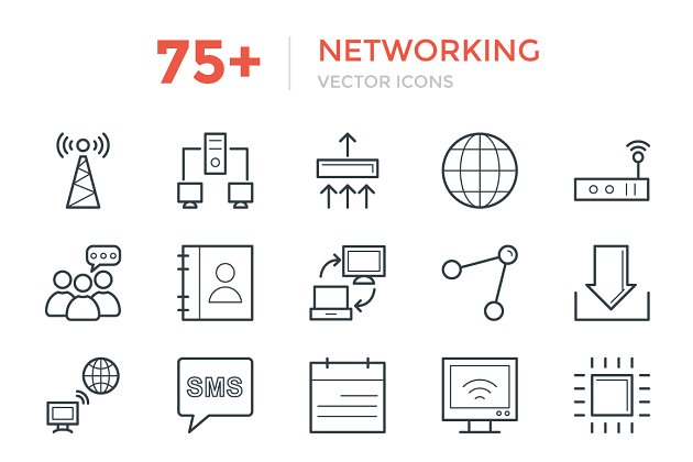 75+ 网络主题图标 75+ Networking Vector Icons