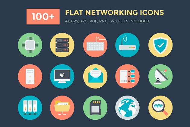 网络矢量图标 100+ Flat Networking Vector Icons