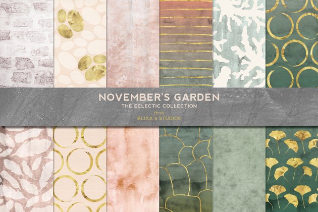 漂亮的玫瑰金大理石背景纹理素材 November’s Garden Golden Glimmer