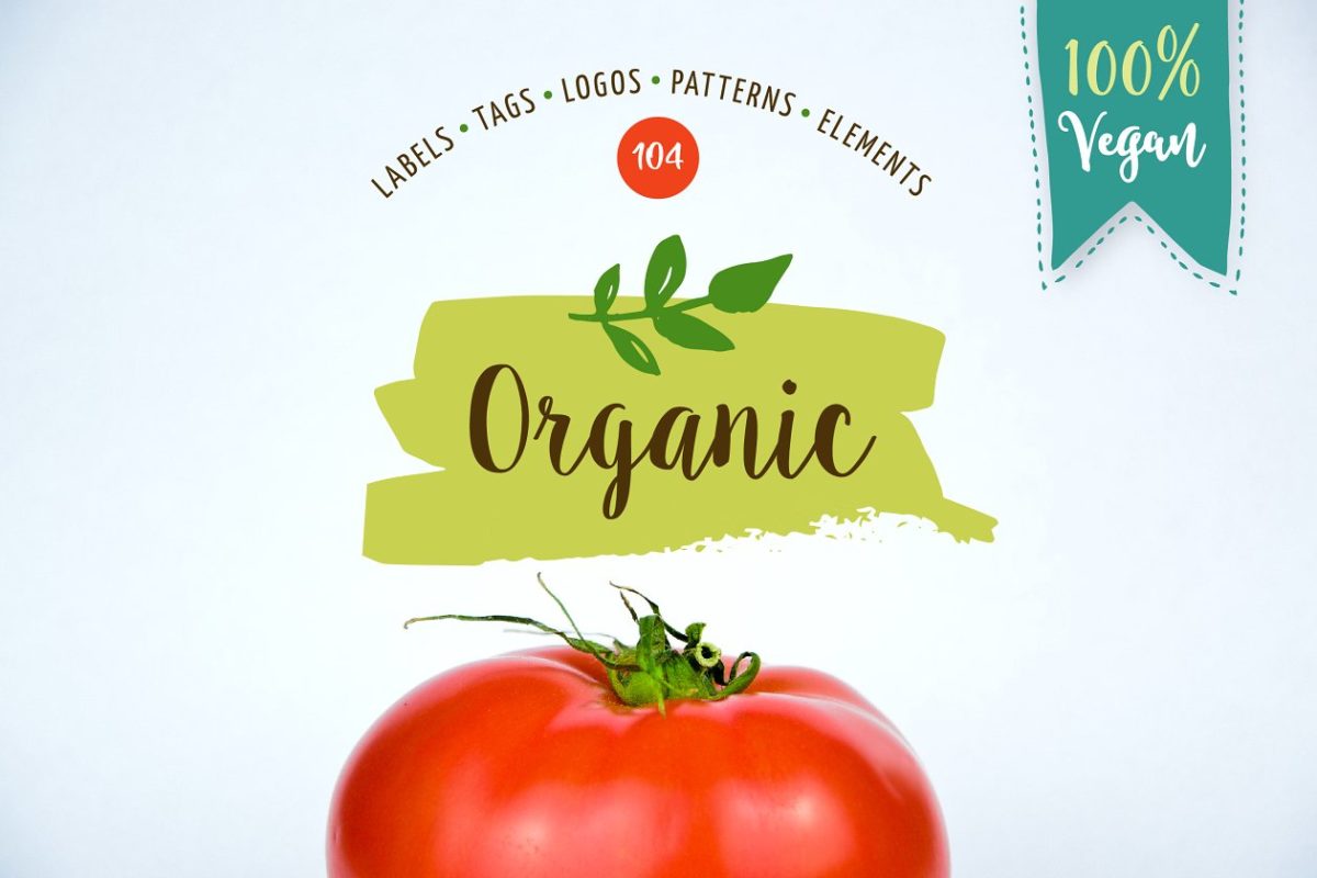 水果插画图形 Bio, Organic, Natural & Vegan labels