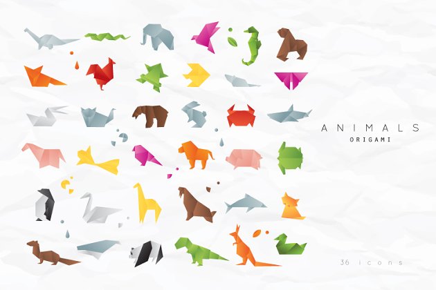 动物折纸风格的图标 Animals Origami