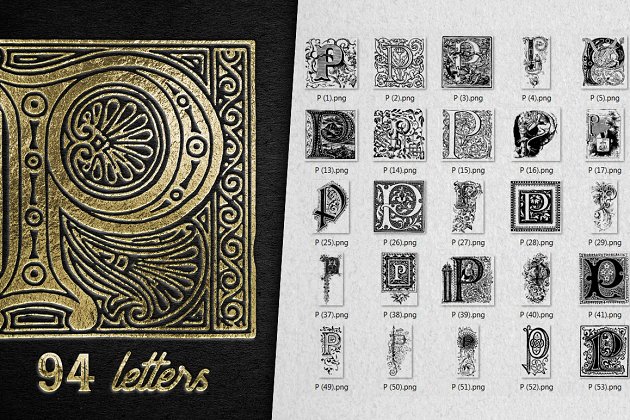 经典复古的字母变形图案 Vintage Letter P Decorative Alphabet