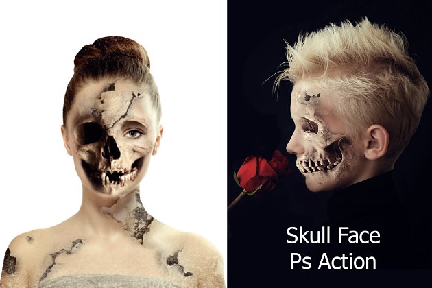适合万圣节的恐怖PS动作 Skull Face Ps Action