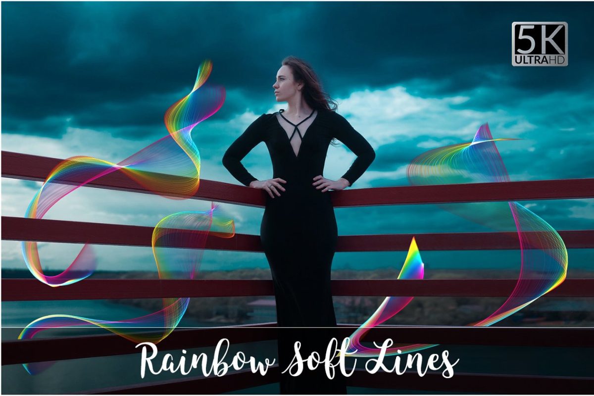 5K彩虹线条素材 5K Rainbow Soft Lines Overlays