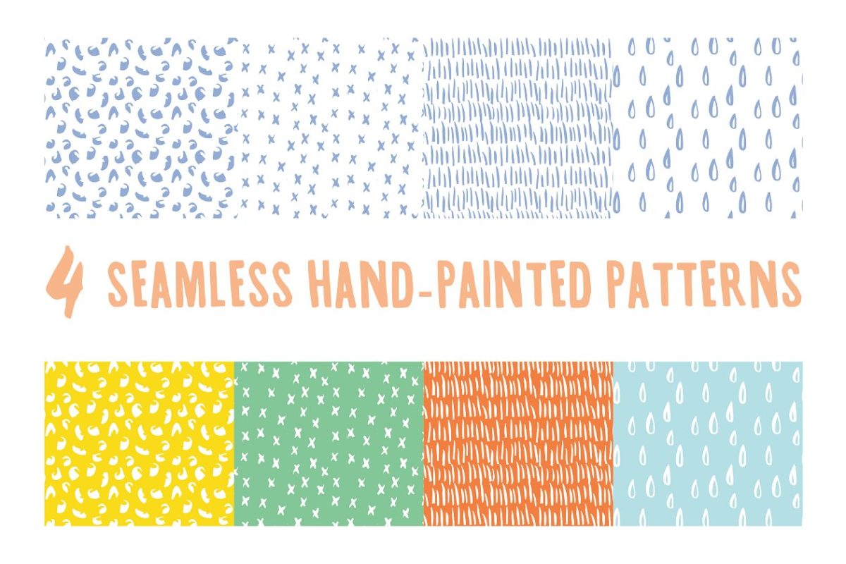 可爱的手绘元素背景纹理素材 Hand-Painted Seamless Patterns