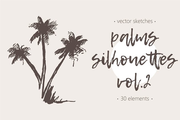 椰树手绘素描素材 Silhouettes of palm trees
