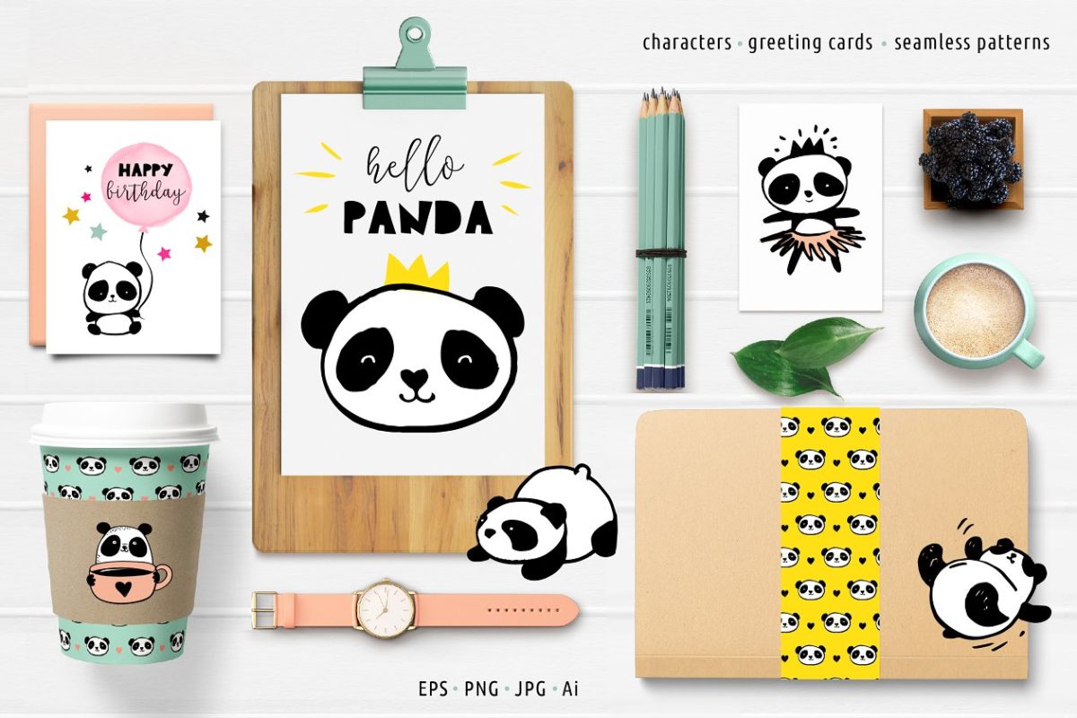 熊猫设计插画 Panda bear design collection
