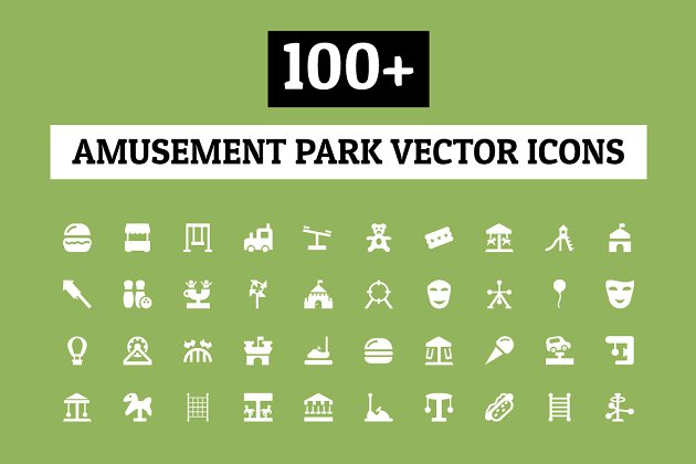 100+游乐园矢量图标 100+ Amusement Park Vector Icons