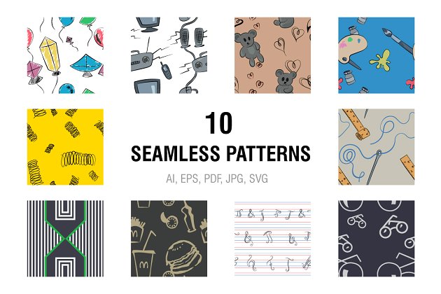 10种独特的无缝图案 10 Seamless Patterns