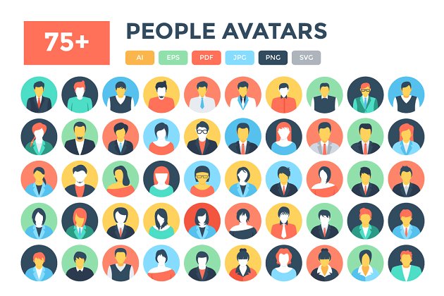 扁平化人物形象图标 90 Flat People Avatar Icons