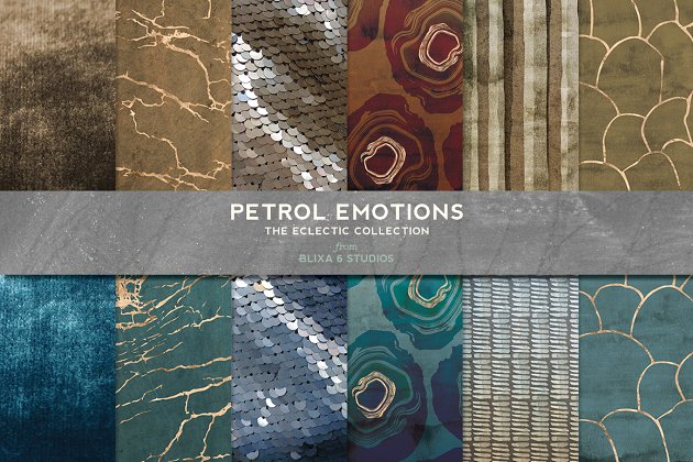 有情调的黄金大理石背景纹理 Petrol Emotions Gold Marble & Geodes