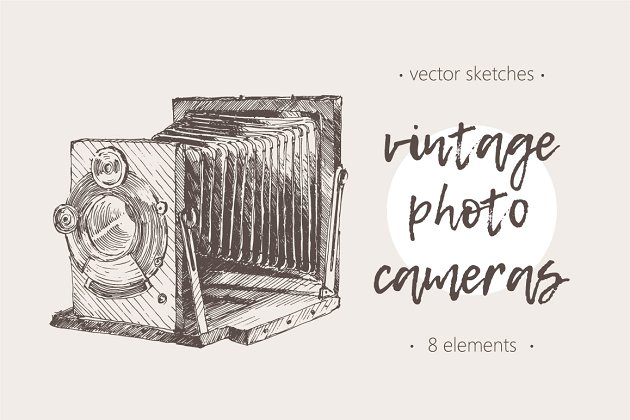 老式照相机素描插画素材合集 Set of illustrations of reto cameras