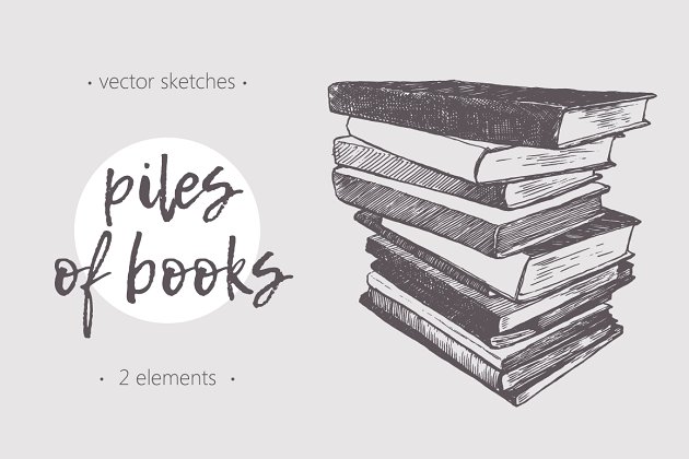 两种手绘书堆图案素材 Two illustrations of piles of books