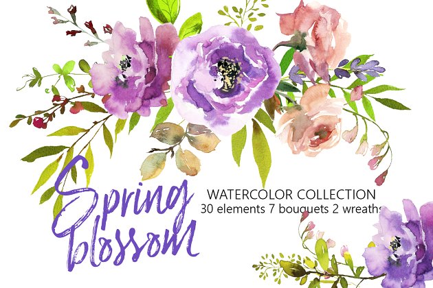 春天水彩花 Spring Blossom Watercolor Flowers