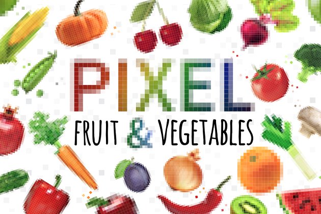 像素水果和蔬菜图形 Pixel Fruit & Vegetables