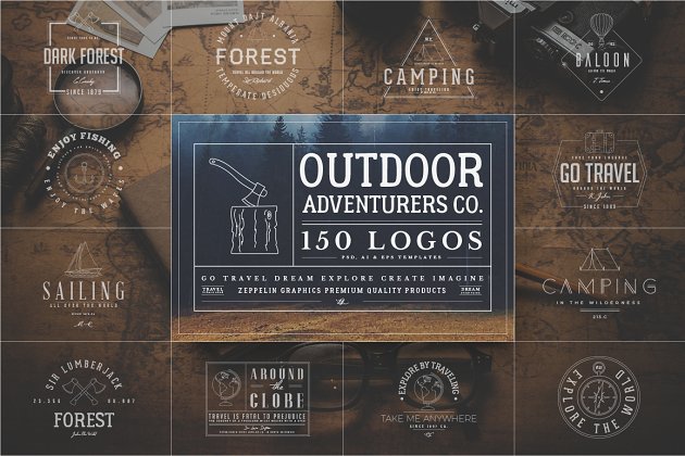 150个户外探险风格的logo模版 150 Outdoor Adventurers Logos