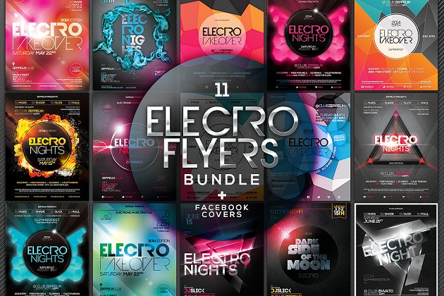电子音乐聚会海报模板 Electro Flyers Bundle + FB Covers