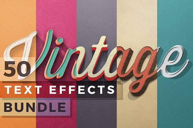 50中经典的字体质感特效图层样式 50 Vintage Text Effects Bundle