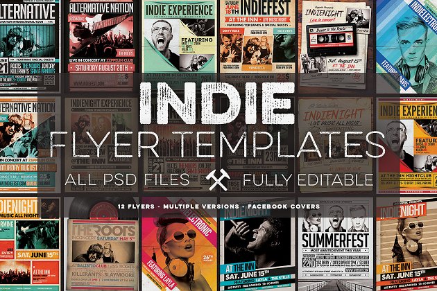 12个独立的海报模板 12 Indie Flyers Bundle + FB Covers