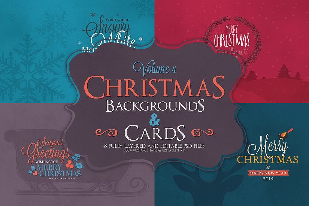 圣诞节卡片图形素材 Christmas Background & Cards Vol.4
