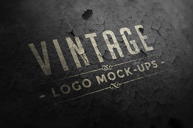 经典的有裂痕的logo设计展示样机 Vintage Logo Mock-ups