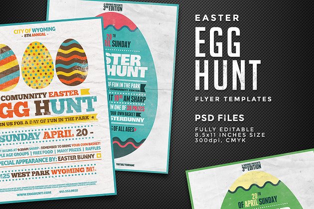 复活节蛋元素海报模版 Egg Hunt Flyer Templates