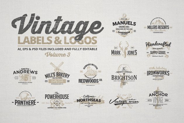 经典logo模板3 Vintage Labels & Logos Vol.3