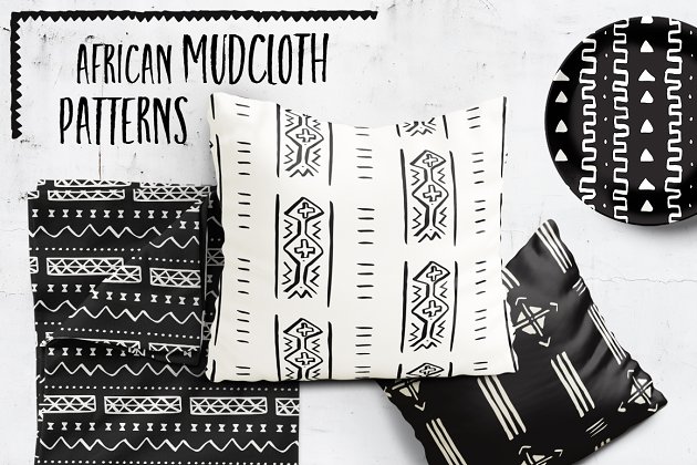 非洲风格的手绘图案纹理背景 African Mudcloth Handdrawn Patterns