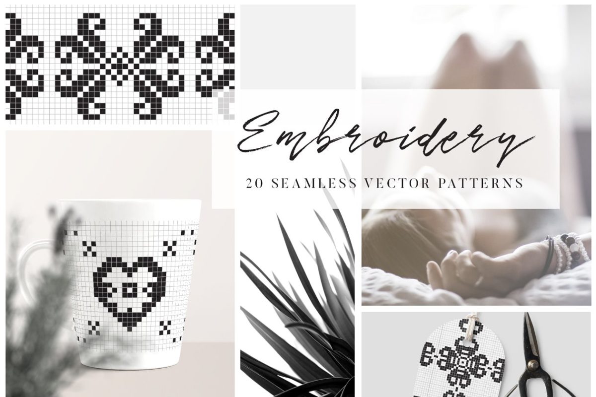 时尚刺绣风格矢量图案 Embroidery Style Vector Patterns