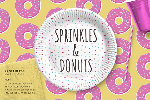 甜甜圈点状背景纹理素材 Sprinkles & Donuts Patterns