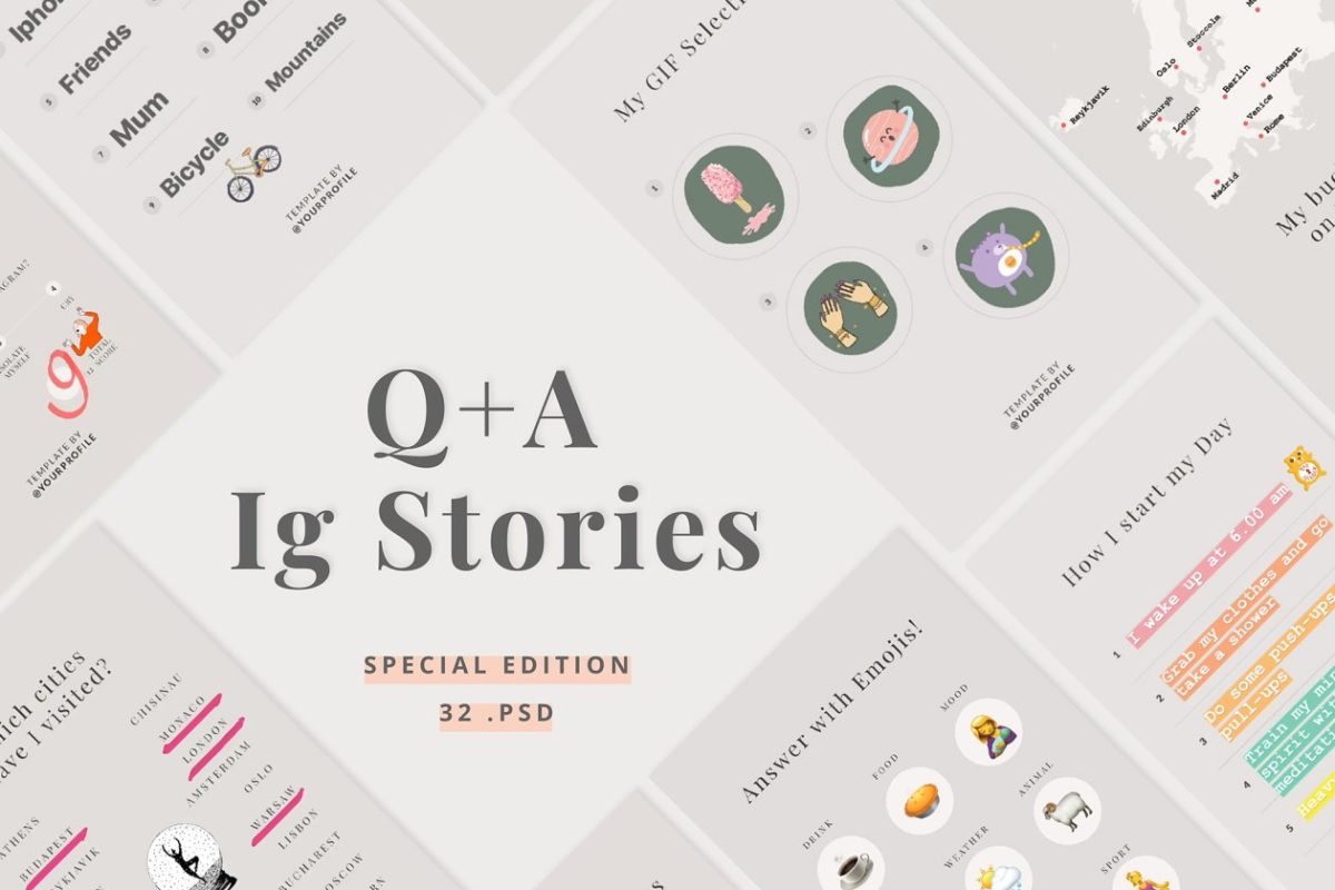 故事问答卡片模板 Q+A Stories Templates
