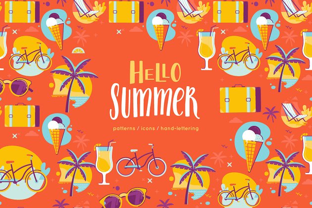夏季图标背景纹理 Hello Summer – icons and patterns