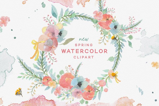 春季素材花卉素材 Spring Watercolor Clipart Set