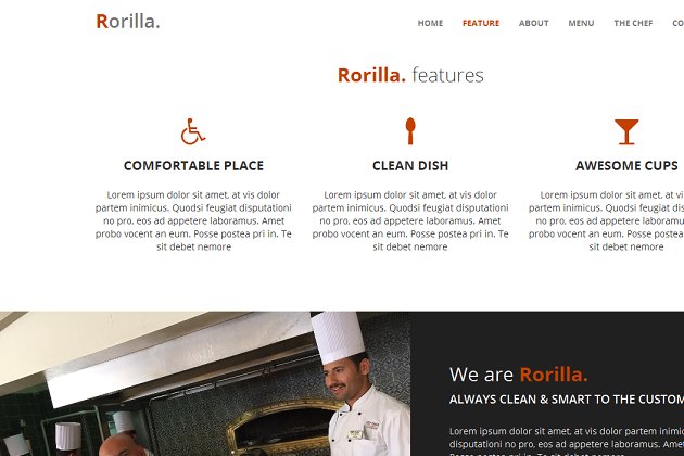 餐馆饭店网页模板 Rorilla. – Restaurant One Page