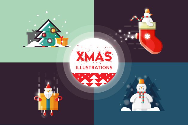 圣诞节元素插画 Christmas illustrations