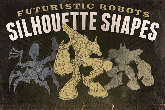 剪影形状 机器人插画 Silhouette shapes – Robots